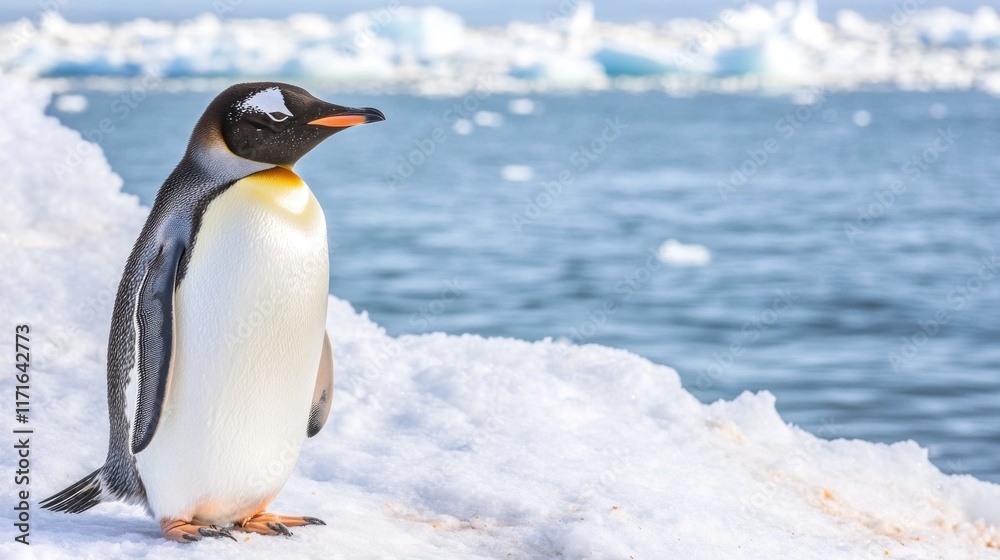 Naklejka premium King penguin standing on ice floe in antarctica
