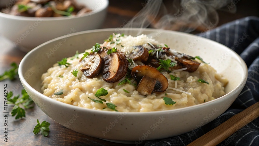 Risotto with Mushrooms and Parmesan Cheese Bowl Risotto with Mushrooms and Parmesan Cheese Bowl