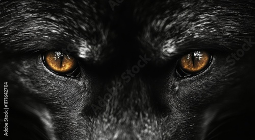 Close-up of a fox showcasing striking amber eyes and intricate fur patterns i...