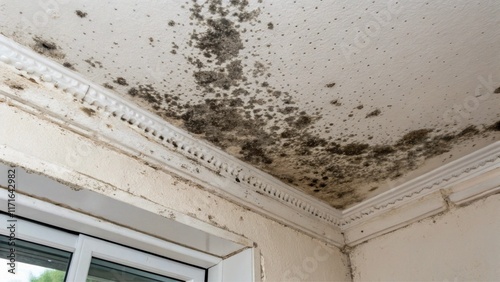 Black Mold Spreading on Ceiling of Humid Home, Causing Allergy and Asthma photo