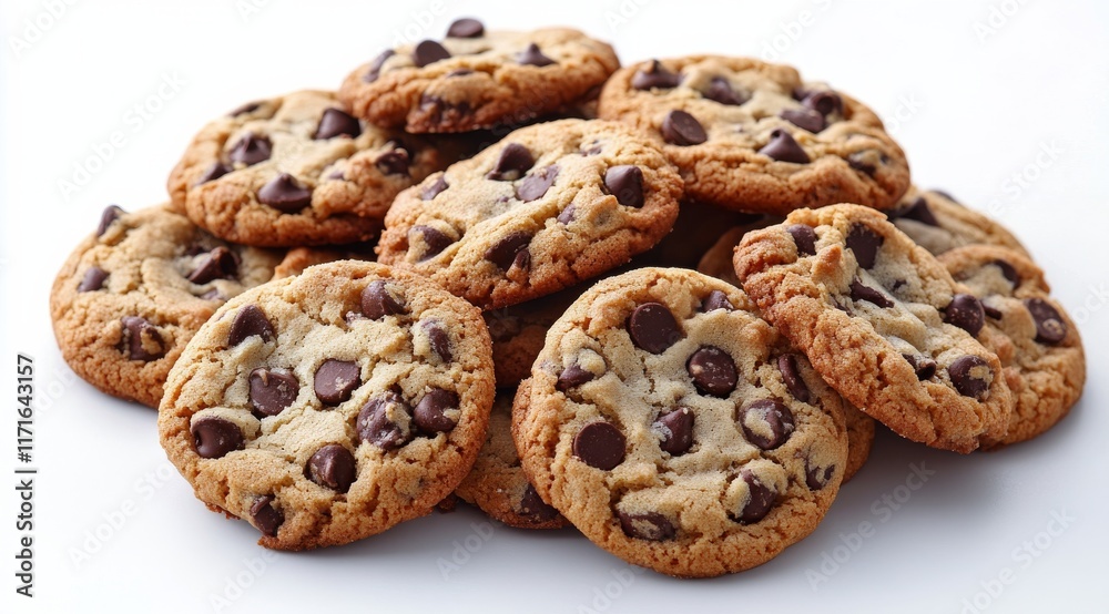 Freshly baked chocolate chip cookies arranged neatly on a tray Freshly baked chocolate chip cookies arranged neatly on a tray