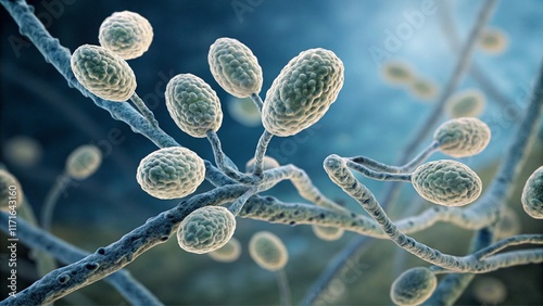 Candida fungi, Candida albicans, and other human pathogenic yeasts and fungus, Microscopic view 
 photo