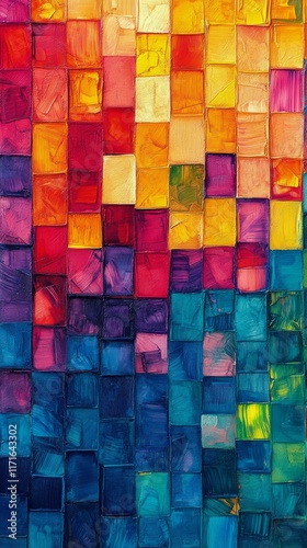 Colorful abstract artwork showcasing vibrant squares in bold hues and textures