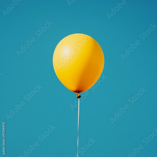 Bright yellow balloon floats against a vibrant blue background creating a che...