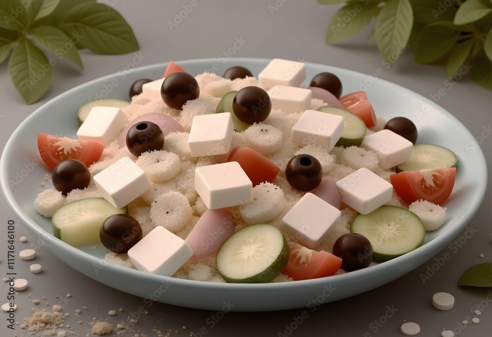 Colorful Salad Bursting With Fresh Ingredients and Textures in a Serene Setting Colorful Salad Bursting With Fresh Ingredients and Textures in a Serene Setting