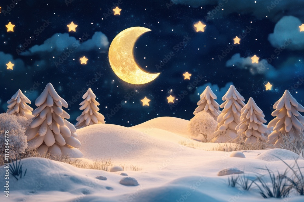 Fototapeta premium 3D Moonlit Night Scene Isolated and White Background