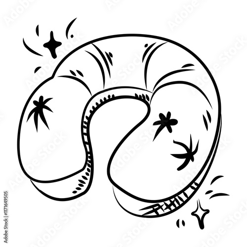 Hand drawn icon of a travel pillow with a decorative pattern