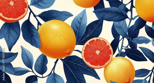 Bright citrus fruits with vibrant leaves on a clean background creating an ap...