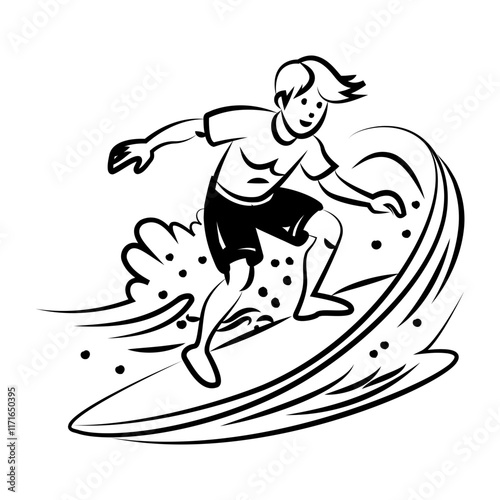 A hand drawn icon of surfing character