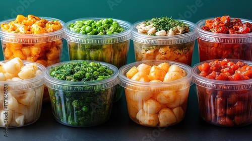 Eight containers of various prepared vegetable side dishes.