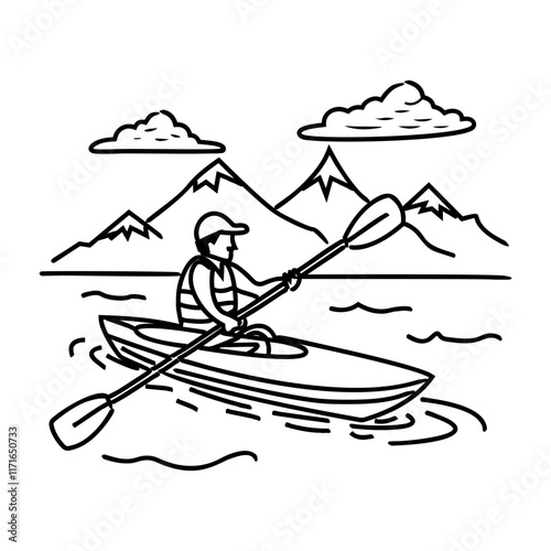 Kayaking icon in doodle style