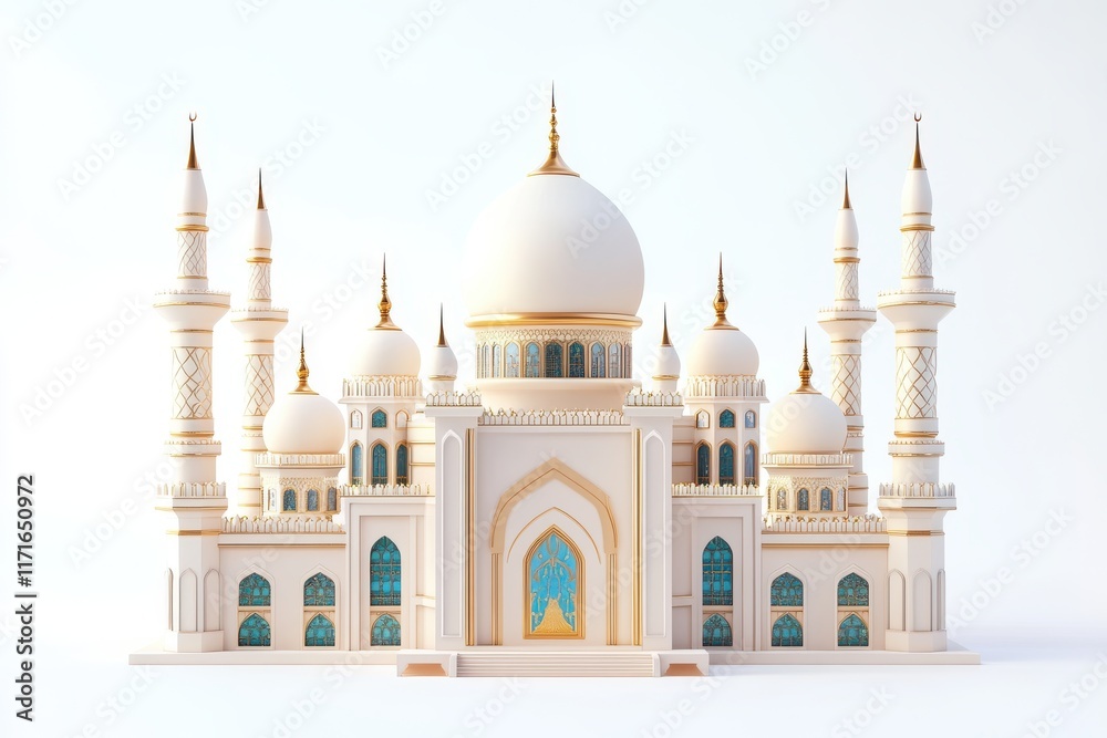 Fototapeta premium 3D Ramadan Kareem Banner Isolated and White Background