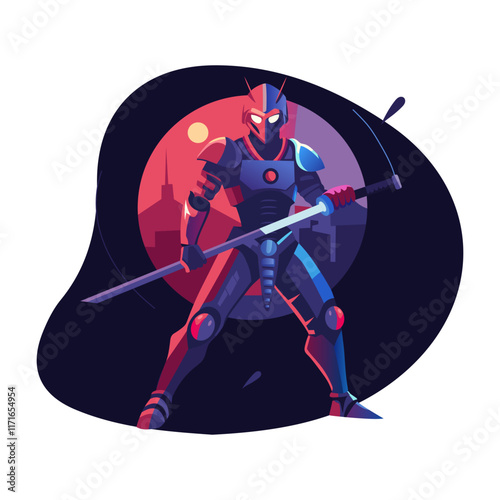 Samurai character illustration in flat style