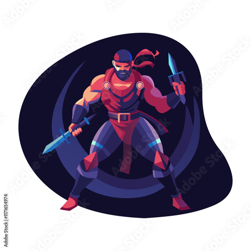 A flat character illustration of knife fighter