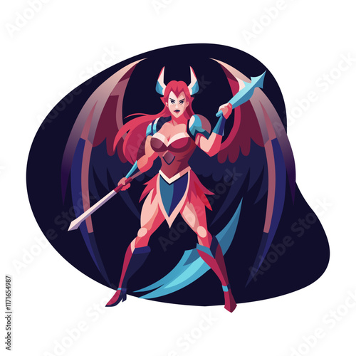A flat character illustration of fierce viking woman