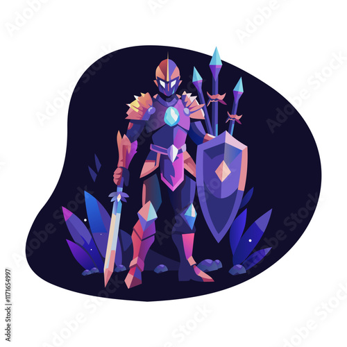 A flat character illustration of an armoured knight