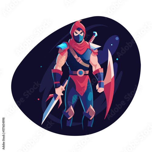 A flat style illustration of an assassin character