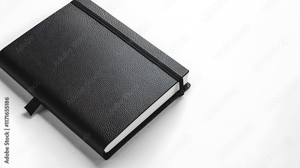 Isolated simple black notebook with a leather cover isolated on solid white background. Isolated simple black notebook with a leather cover isolated on solid white background.
