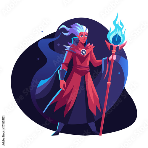 A flat style illustration of a fantasy mage