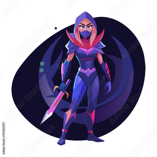 A flat character illustration of a female assassin