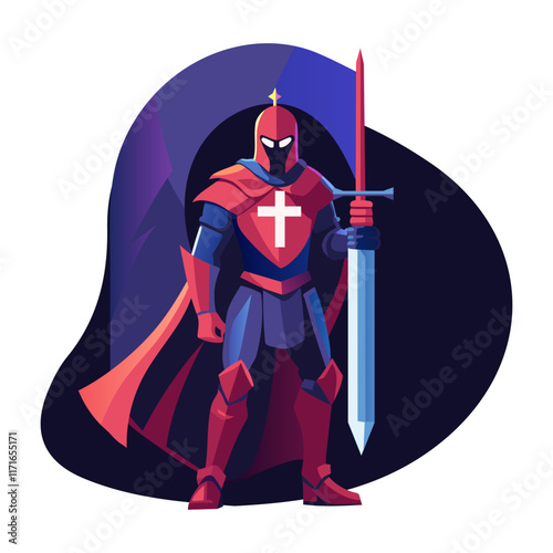 Crusader knight illustration in flat style