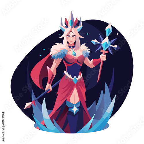 A flat illustration of fantasy female warrior