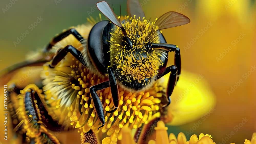 Detailed close-up of a bee pollinating a vibrant flower in high-resolution 4K quality