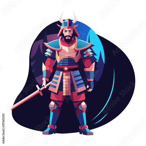 Samurai warrior illustration in flat style
