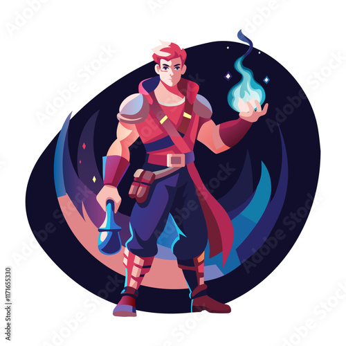 Fire sorcerer flat style illustration