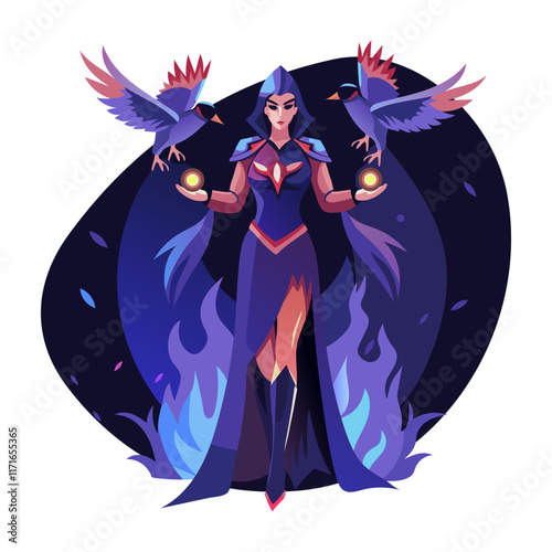 Raven witch flat character illustration