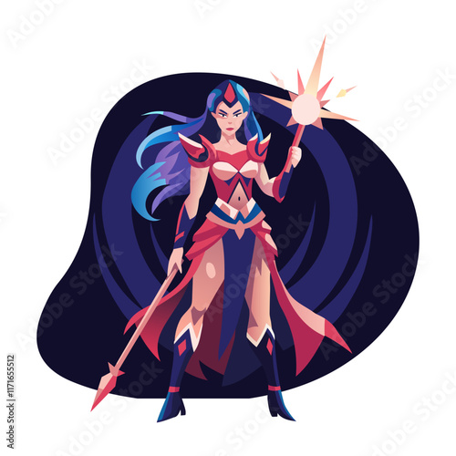A flat illustration of female magic warrior
