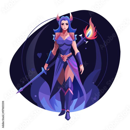 Fey character holding a sword, flat style illustration