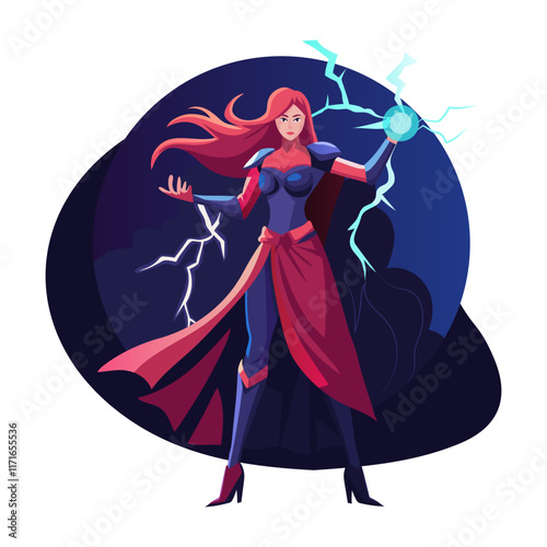 Lightning goddess flat character illustration