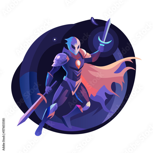A flat character illustration of dual swordfighter