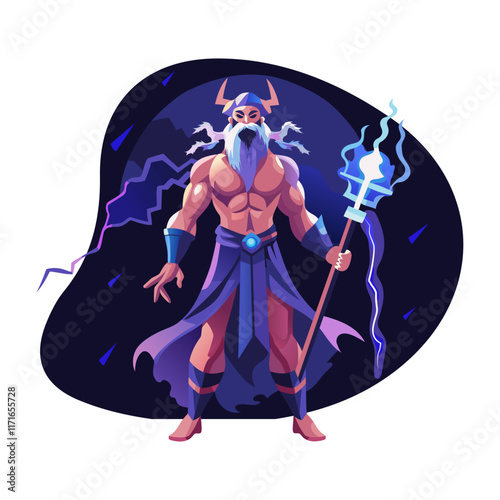 A flat character illustration of a norse god