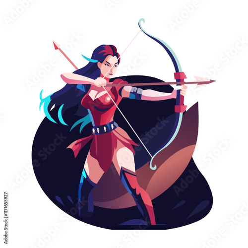 A flat style illustration of a markswoman