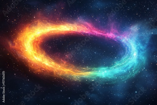 Colorful galaxy swirling in vibrant patterns with stars and cosmic elements i...