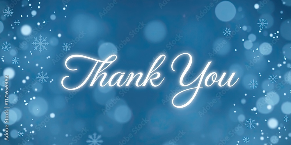 A beautiful thank you message displayed on a calming blue background adorned with sparkling winter elements, perfect for expressing gratitude in the chilly season A beautiful thank you message displayed on a calming blue background adorned with sparkling winter elements, perfect for expressing gratitude in the chilly season