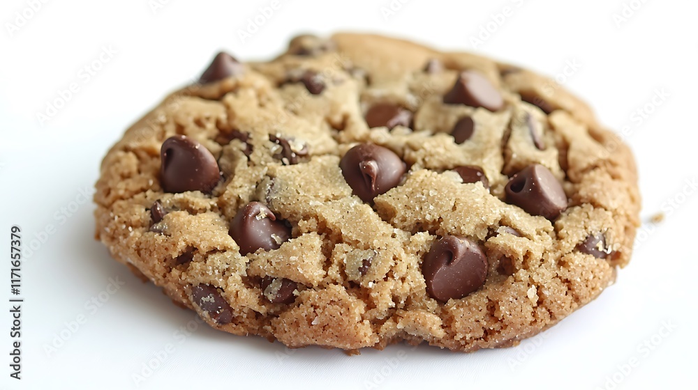 Isolated small chocolate chip cookie with a crumbly texture isolated on solid white background. Isolated small chocolate chip cookie with a crumbly texture isolated on solid white background.