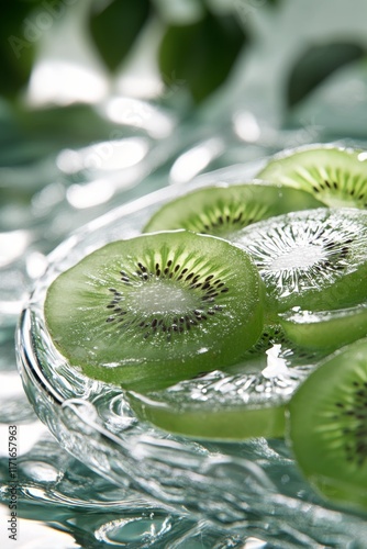 Freshly sliced kiwi on ice for a refreshing treat at a summer gathering