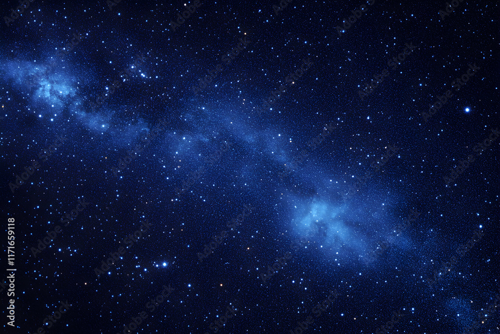 Naklejka premium Majestic night sky panorama showcasing a vibrant Milky Way galaxy, countless stars, and cosmic dust. Ideal for backgrounds, astronomy, space themes.