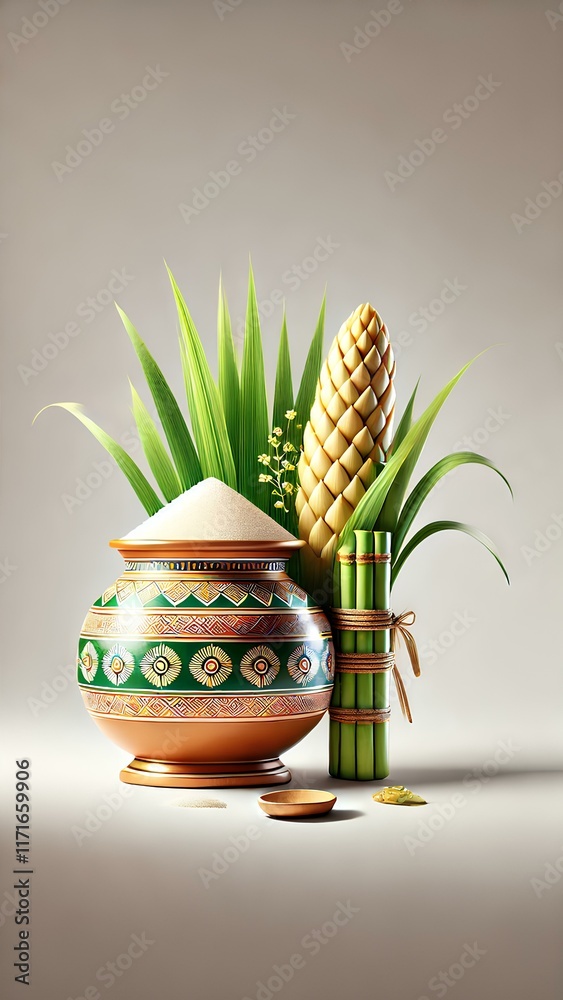 Bright Thai Pongal mobile wallpaper featuring a rice pot and corn flour leaves, celebrating the harvest festival. Bright Thai Pongal mobile wallpaper featuring a rice pot and corn flour leaves, celebrating the harvest festival.