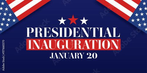Presidential inauguration ceremony January 20 modern elegant background. Vector illustration with date, typography, american flag.