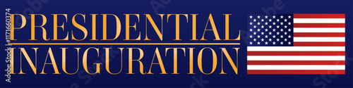 Presidential inauguration USA banner. Modern vector illustration with golden gradient typography and american flag. Dark elegant background.