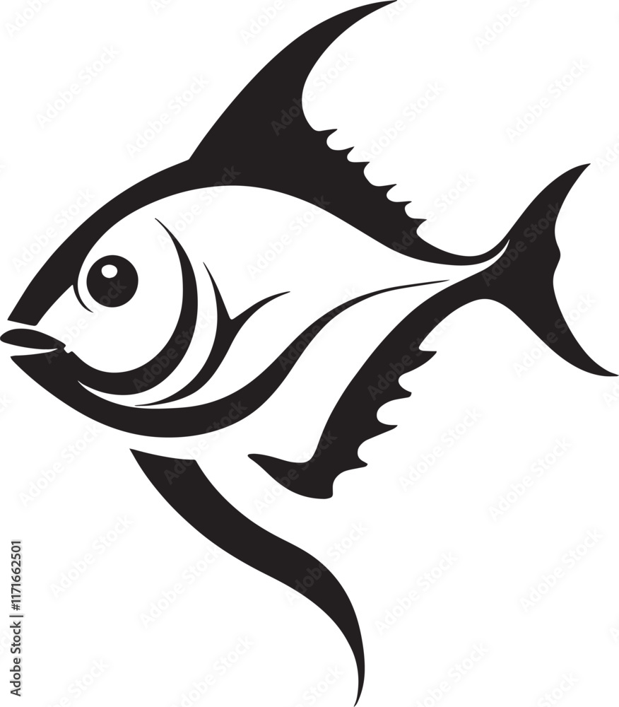 Fototapeta premium A black silhouette of a fish Design element for logo, Fish vector illustration vector clip art, label, emblem, sign, brand mark. Vector template for Fishing.