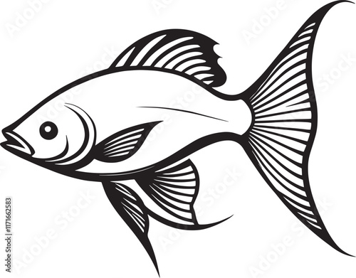 A black silhouette of a fish Design element for logo,  Fish vector illustration vector clip art, label, emblem, sign, brand mark. Vector template for Fishing.