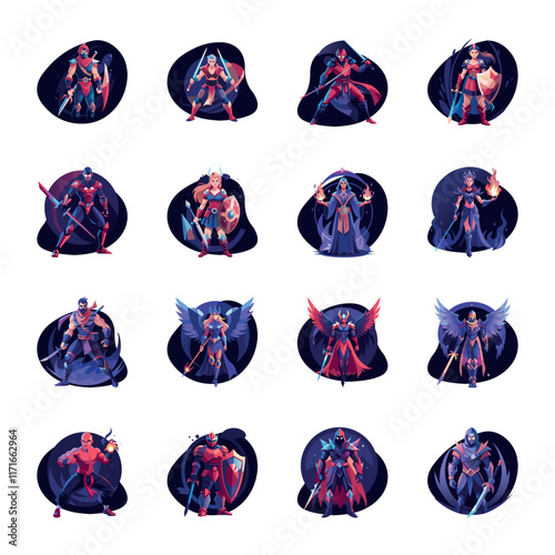 Collection of Fantasy Characters Flat Illustrations