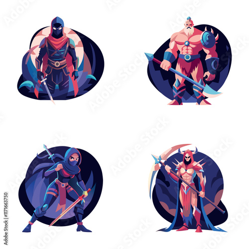 Bundle of Warrior Characters Flat Illustrations