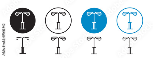 Set of 8 "Street Light" icons with an unexpanded vector & 1 silhouette - Simple street light icon with a sleek pole and glowing lamp. Perfect for urban, navigation, and infrastructure themes