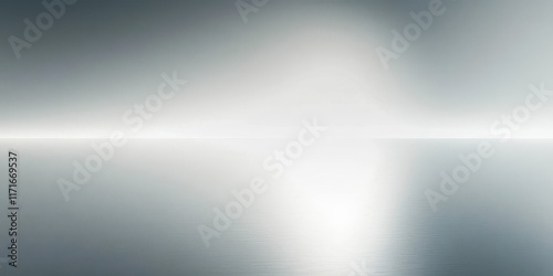 Minimalist seascape, tranquil ocean horizon, soft silver light, misty atmosphere, ethereal glow, gradient sky, serene water surface, abstract nautical scene, subtle texture, muted color palette, panor